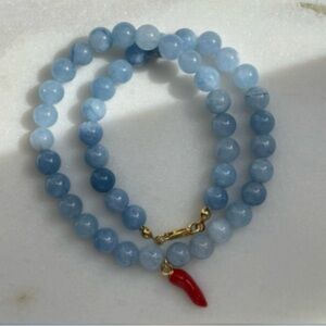 Blue Beaded Bracelet with Red Chili Pepper Charm by Mayamar